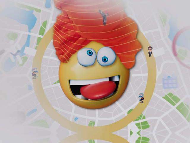 Playful yellow 3D character on a map from Adidas Ultra Boost